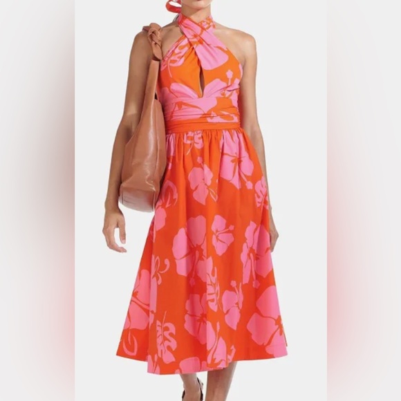 STAUD Red and Pink Floral Halter Dress - Picture 4 of 6